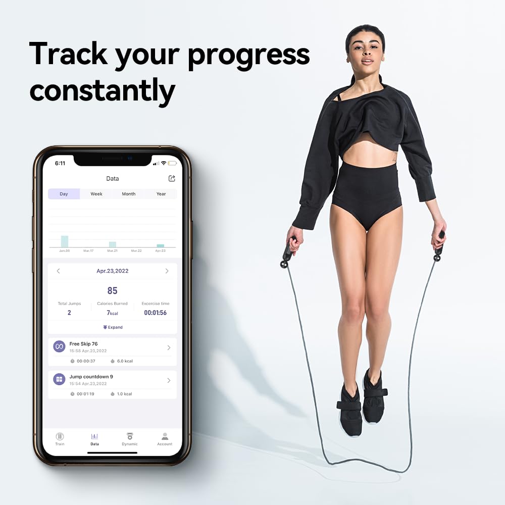 VitaeChek Corda per Saltare Intelligente con Contatore - Corda per Saltare Senza Filo - Corda da Salto Bluetooth Portatile con Analisi Dati tramite App - Manico Confortevole e Antiscivolo