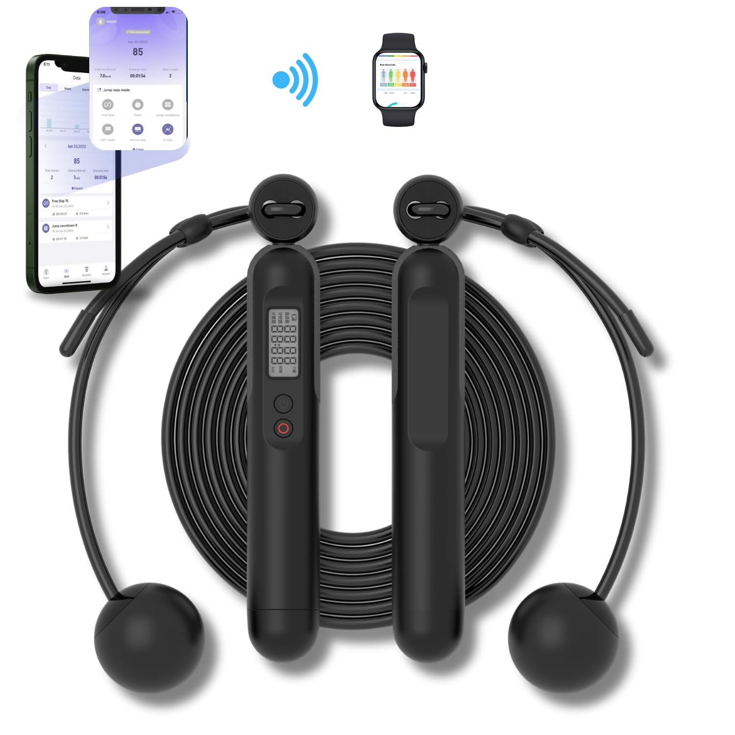 VitaeChek Corda per Saltare Intelligente con Contatore - Corda per Saltare Senza Filo - Corda da Salto Bluetooth Portatile con Analisi Dati tramite App - Manico Confortevole e Antiscivolo