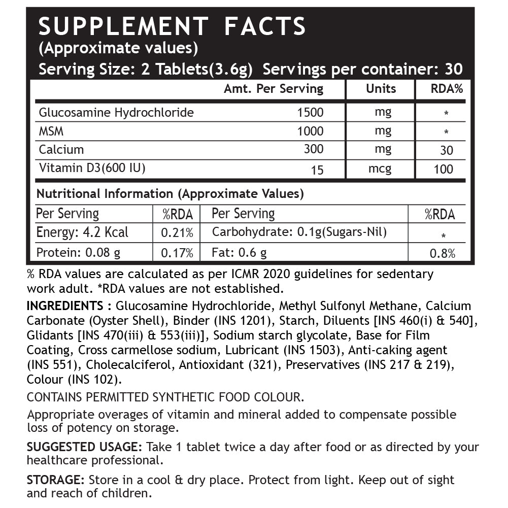 Glucosamine + MSM + Calcium + D3 — 60 comprimés