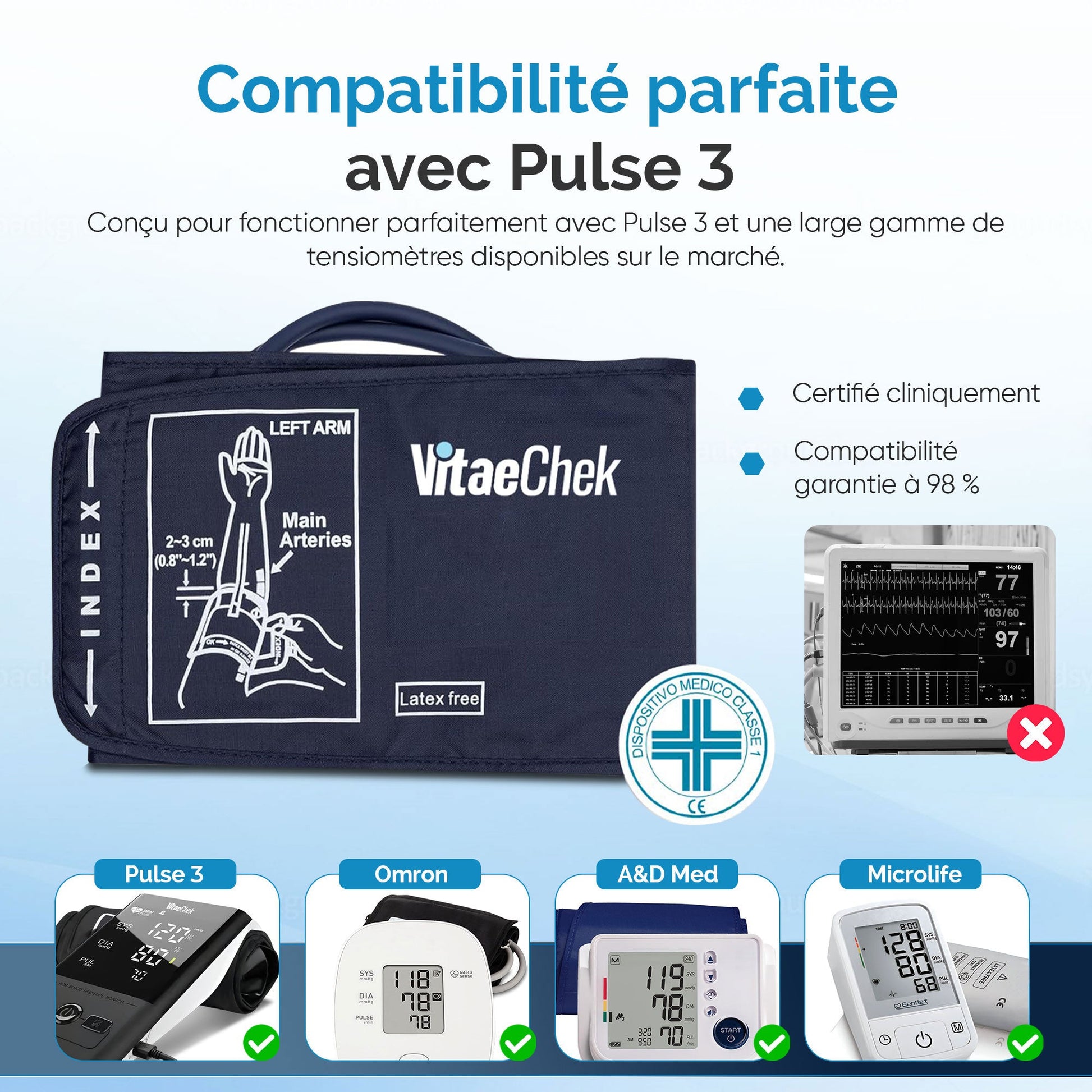 Compatibilité avec Pulse 3, Omron, A&D Medical et Microlife