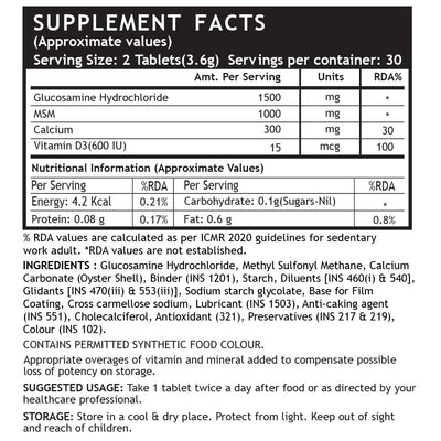 Glucosamine + MSM + Calcium + D3 — 60 comprimés