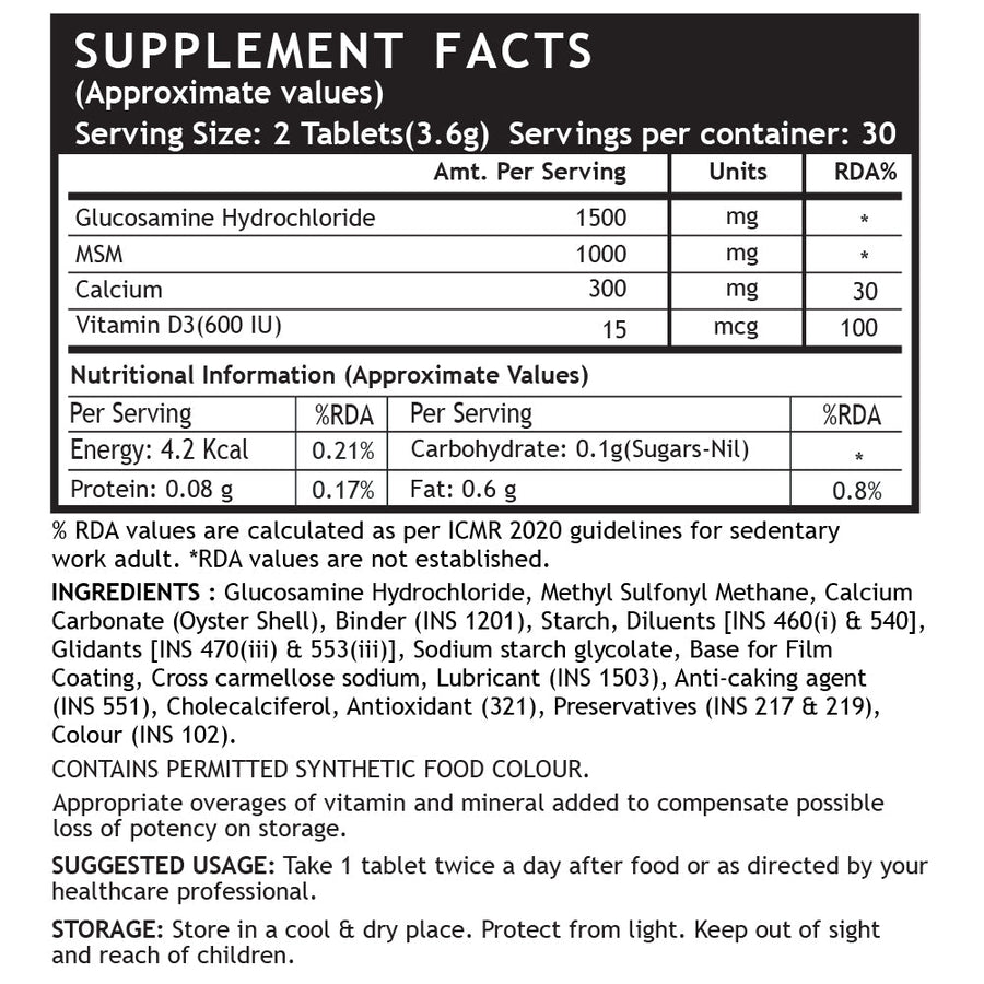 Glucosamine + MSM + Calcium + D3 — 60 comprimés